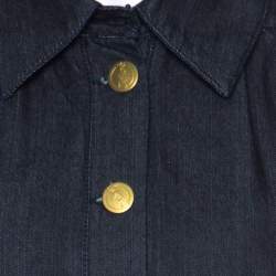 Pre Owned فستان كلوي  أكمام منفوشة دنيم نمط داكن قطن أزرق L