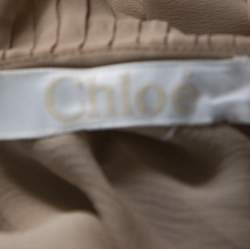 Pre Owned Chloe Beige Silk Blend Belted Front Ruffle Full Sleeve Pleated Long Dress L