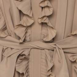 Pre Owned Chloe Beige Silk Blend Belted Front Ruffle Full Sleeve Pleated Long Dress L