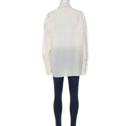 Pre Owned Chloe Cream Crepe De Chine Long Sleeve Tie Detail Buttoned Blouse M