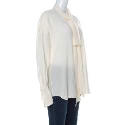 Pre Owned Chloe Cream Crepe De Chine Long Sleeve Tie Detail Buttoned Blouse M