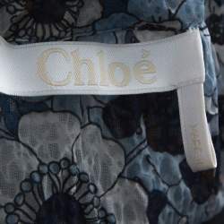 Pre Owned Chloe Blue Floral Print Cotton Gauze Bow Embellished Top S