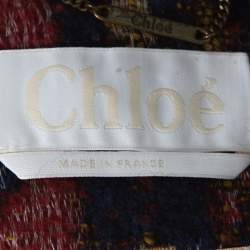 Pre Owned Chloe Multicolor Woven Tapestry Jacquard Waist Tie Detail Mid Length Coat S