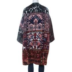 Pre Owned Chloe Multicolor Woven Tapestry Jacquard Waist Tie Detail Mid Length Coat S