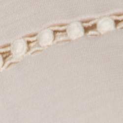 Pre Owned Chloe Beige Knit Embroidered Trim Detail Short Sleeve Shift Dress M