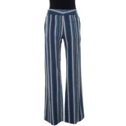 Pre Owned Chloé Indigo Blue Striped Canvas Pants S