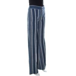 Pre Owned Chloé Indigo Blue Striped Canvas Pants S