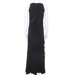 Chloe Black Crepe Embroidered Feather Detail Maxi Dress S 