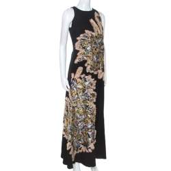 Chloe Black Crepe Embroidered Feather Detail Maxi Dress S 