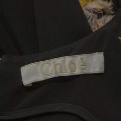 Chloe Black Crepe Embroidered Feather Detail Maxi Dress S 