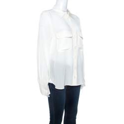 Pre Owned Chloe Off White Silk Button Front Shirt L