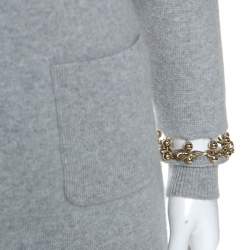 Pre Owned Chloe Grey Cashmere Metal Detail Button Front Cardigan XS