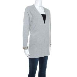 Pre Owned Chloe Grey Cashmere Metal Detail Button Front Cardigan XS