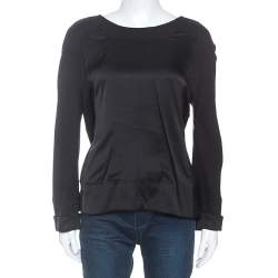 Chloe Black Satin And Chiffon Back Tie Detail Long Sleeve Top L