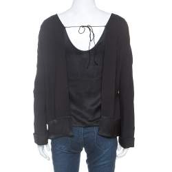Chloe Black Satin And Chiffon Back Tie Detail Long Sleeve Top L