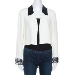 Pre Owned Chloe Off White Crepe Lace Trim Vintage Cropped Blazer M