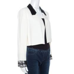 Pre Owned Chloe Off White Crepe Lace Trim Vintage Cropped Blazer M