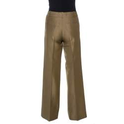 Pre Owned Chloe Light Brown Linen Blend Wide Leg Trousers M