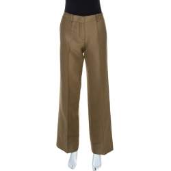 Pre Owned Chloe Light Brown Linen Blend Wide Leg Trousers M