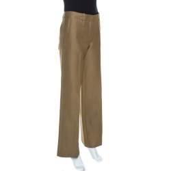 Pre Owned Chloe Light Brown Linen Blend Wide Leg Trousers M