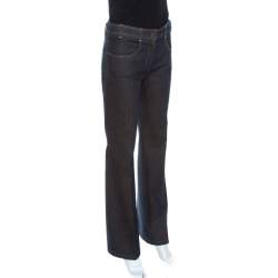 Pre Owned Chloe Dark Navy Denim Embellished Pocket Detail Wide Leg Jeans S