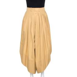 Pre Owned Chloé Tan Brown Cotton Poplin Draped Culottes M