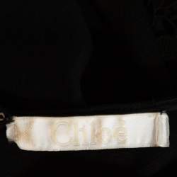 Pre Owned Chloé Navy Blue Stretch Wool Lace Trim Flared Midi Dress M