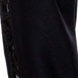 Pre Owned Chloé Navy Blue Stretch Wool Lace Trim Flared Midi Dress M