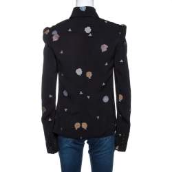 Pre Owned Chloé Black Floral Motif Jacquard Button Front Blouse M