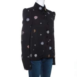 Pre Owned Chloé Black Floral Motif Jacquard Button Front Blouse M