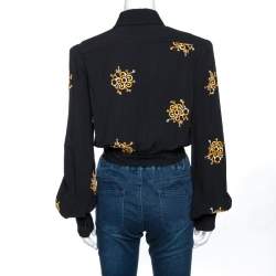 Pre Owned Chloé Black Floral Embroidered Crepe Cropped Blouse M