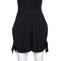 Pre Owned Chloé Black High Waist Tie Detail Cady Shorts L