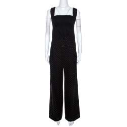 Chloé Black Dot Motif Jacquard Wide Leg Jumpsuit M