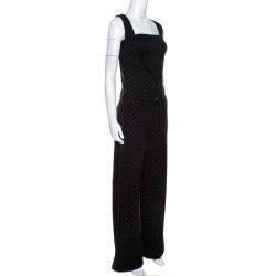 Chloé Black Dot Motif Jacquard Wide Leg Jumpsuit M