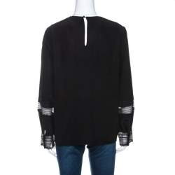 Pre Owned Chloe Black Silk Lace Paneled Long Sleeve Blouse L
