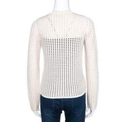 Chloe Naturel Perforated Merino Wool Knit Button Front Cardigan L