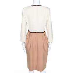 Pre Owned Chloe Cream & Brown Crepe Long Sleeve Sheath Dress M
