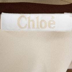 Pre Owned Chloe Cream & Brown Crepe Long Sleeve Sheath Dress M