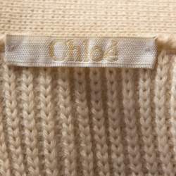 Chloe Naturel Wool Knit Lace Paneled Button Front Cardigan M