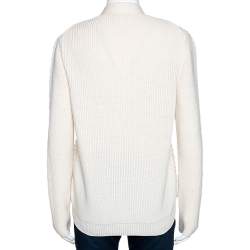 Chloe Naturel Wool Knit Lace Paneled Button Front Cardigan M