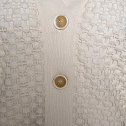 Chloe Naturel Wool Knit Lace Paneled Button Front Cardigan M