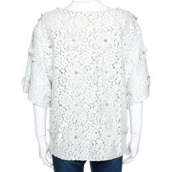 Pre Owned Chloe Vert D Eau Floral Lace Appliqued & Bead Embellished Blouse M