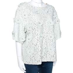 Pre Owned Chloe Vert D Eau Floral Lace Appliqued & Bead Embellished Blouse M