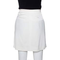 Pre Owned Chloe Cream Crepe & Silk Trim Buckle Detail Mini Skirt M 