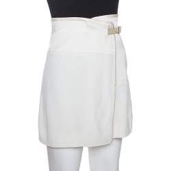 Pre Owned Chloe Cream Crepe & Silk Trim Buckle Detail Mini Skirt M 