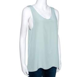 Chloe Pale Blue Silk Scoop Neck Sleeveless Top M