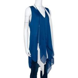 Pre Owned Chloe Tuareg Blue Crepe Scarf Detail Sleeveless Top L