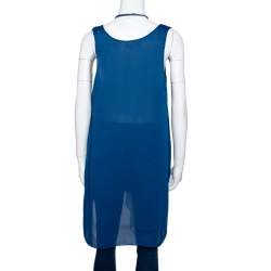 Pre Owned Chloe Tuareg Blue Crepe Scarf Detail Sleeveless Top L