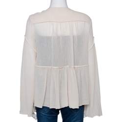 Pre Owned Chloe Cream Cotton & Silk Crepon Gathered Blouse S