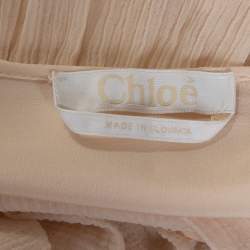 Pre Owned Chloe Cream Cotton & Silk Crepon Gathered Blouse S